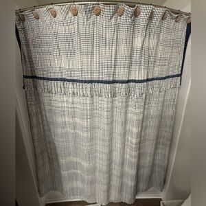 Anthropologie Savon Cotton Tassel Fringe Blue White Shower Curtain